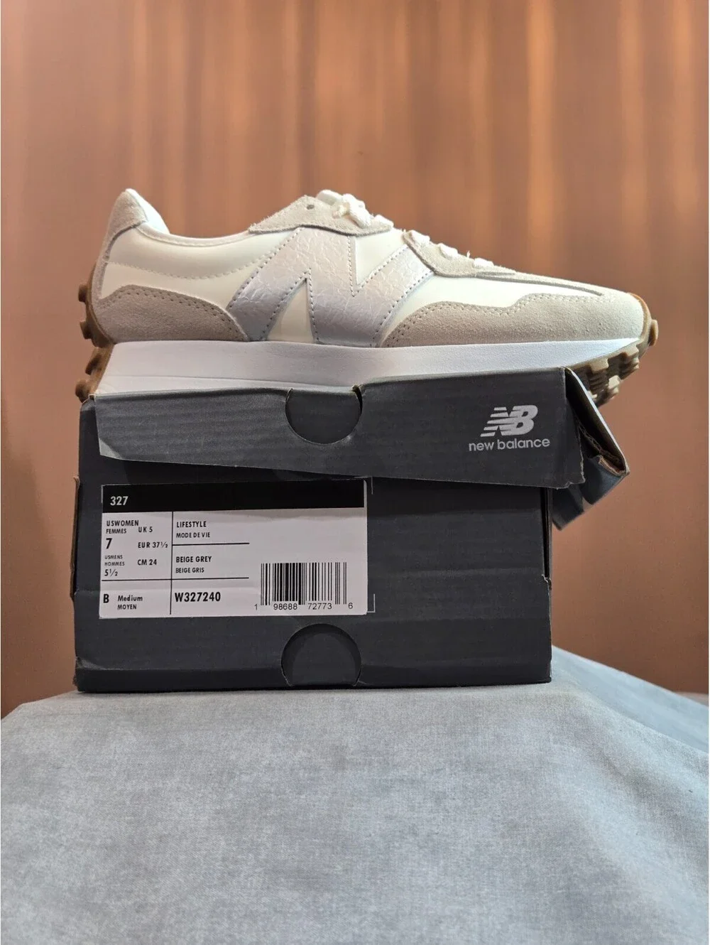 New Balance 327 Donna Angora - Beige / Grey (W327240) Women's 7 BRAND NEW IN BOX
